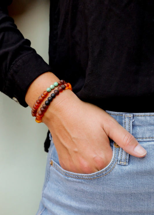 Raw Cognac Baltic Amber + Turquoise Jasper || Adult Bracelet