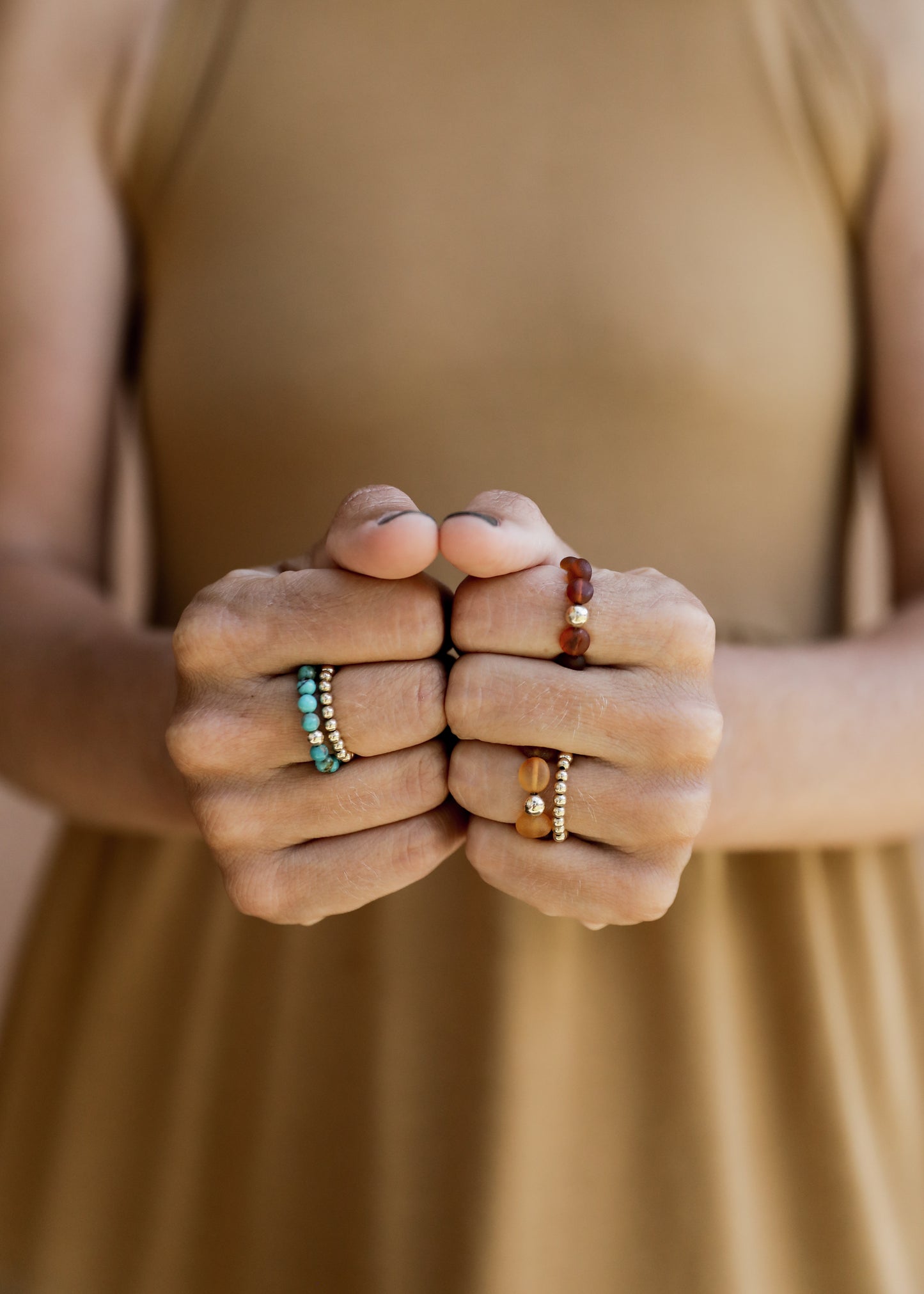 Ámbar Báltico Coñac Crudo + Oro || Pila de anillos
