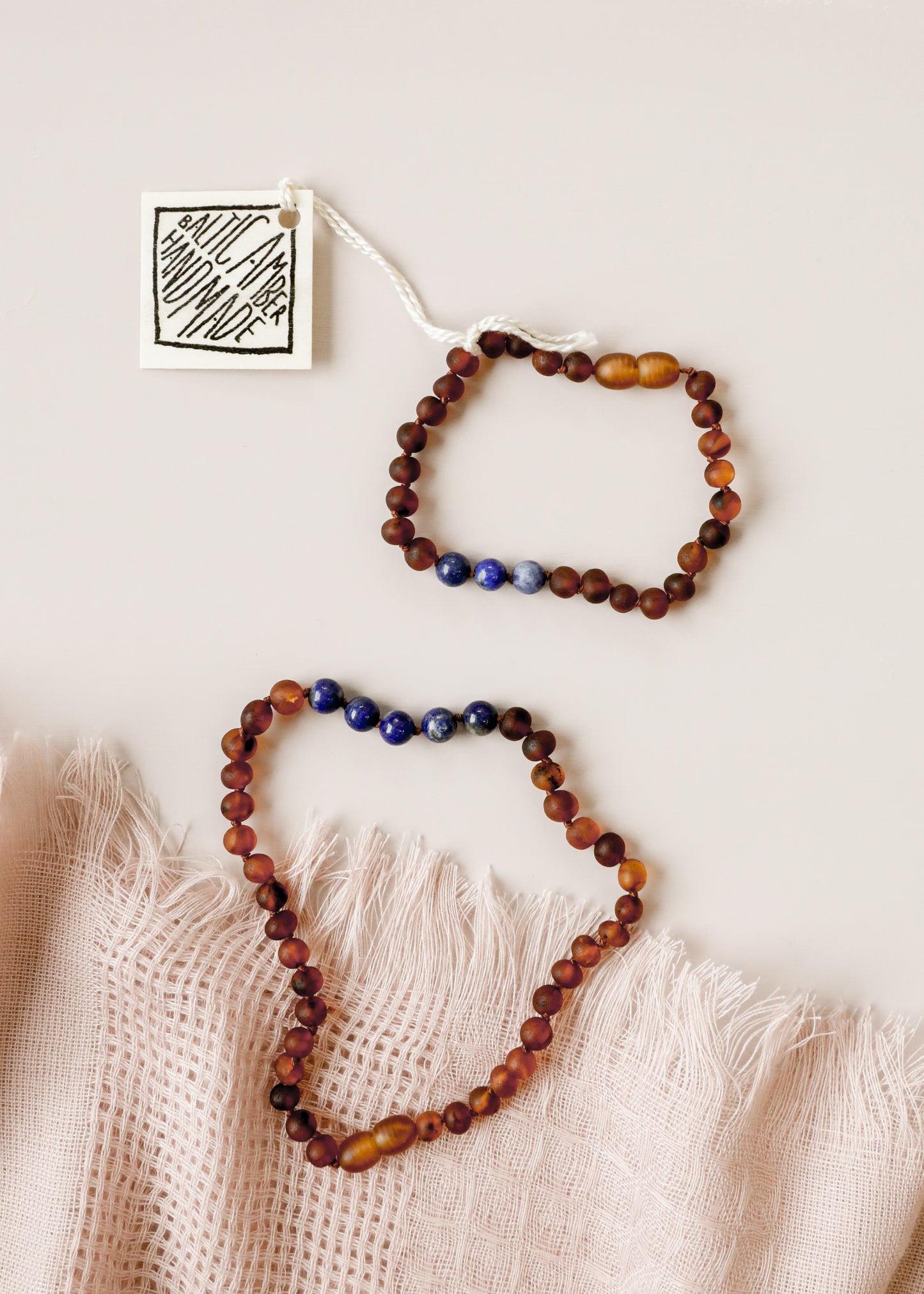 Raw Cognac Baltic Amber + Lapis || Kids Bracelet + Necklace Set ||