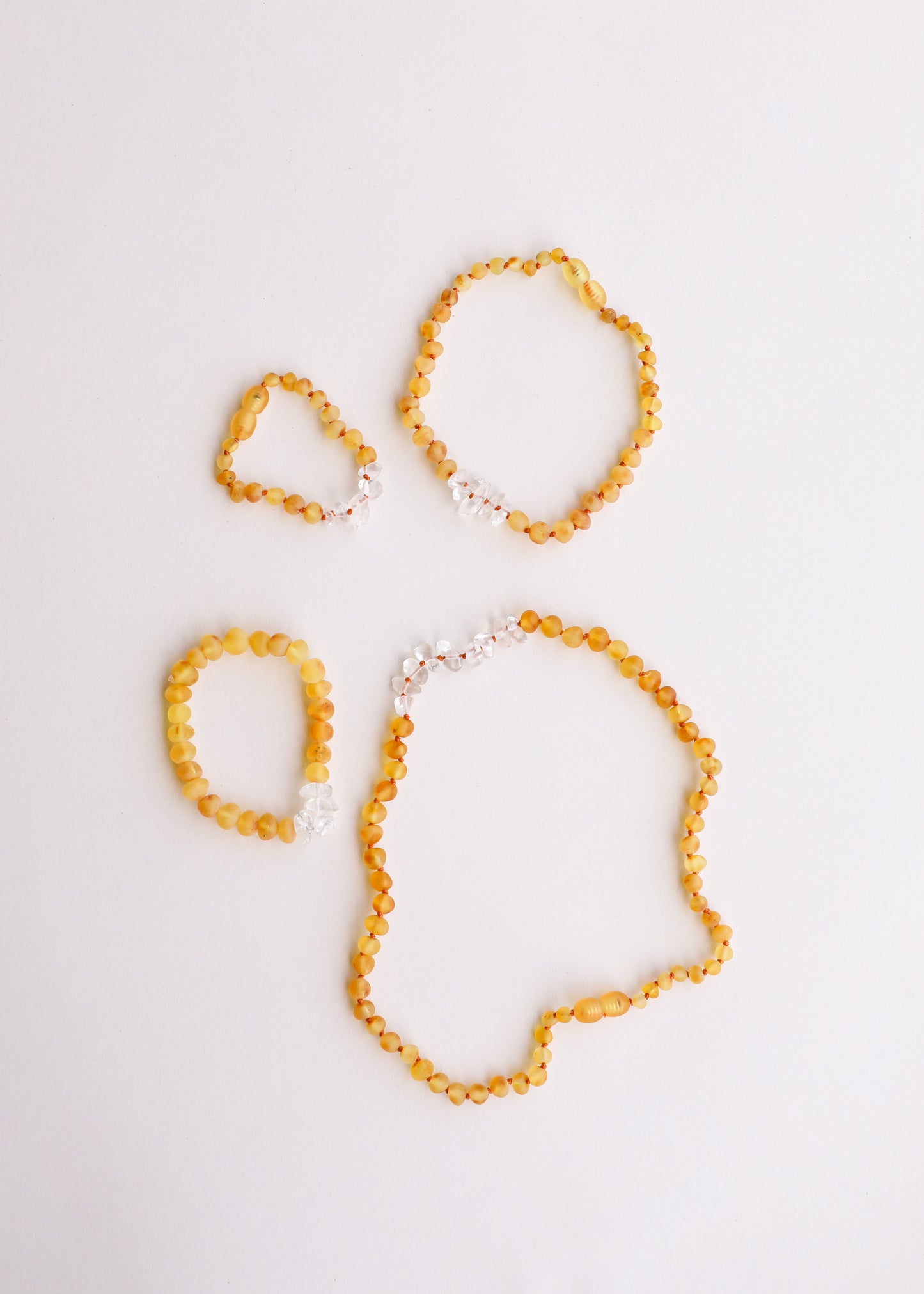 Raw Honey Baltic Sea Amber + Clear Quartz || Stretch Bracelet