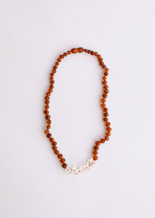 Raw Cognac Baltic Sea Amber + Clear Quartz || Necklace