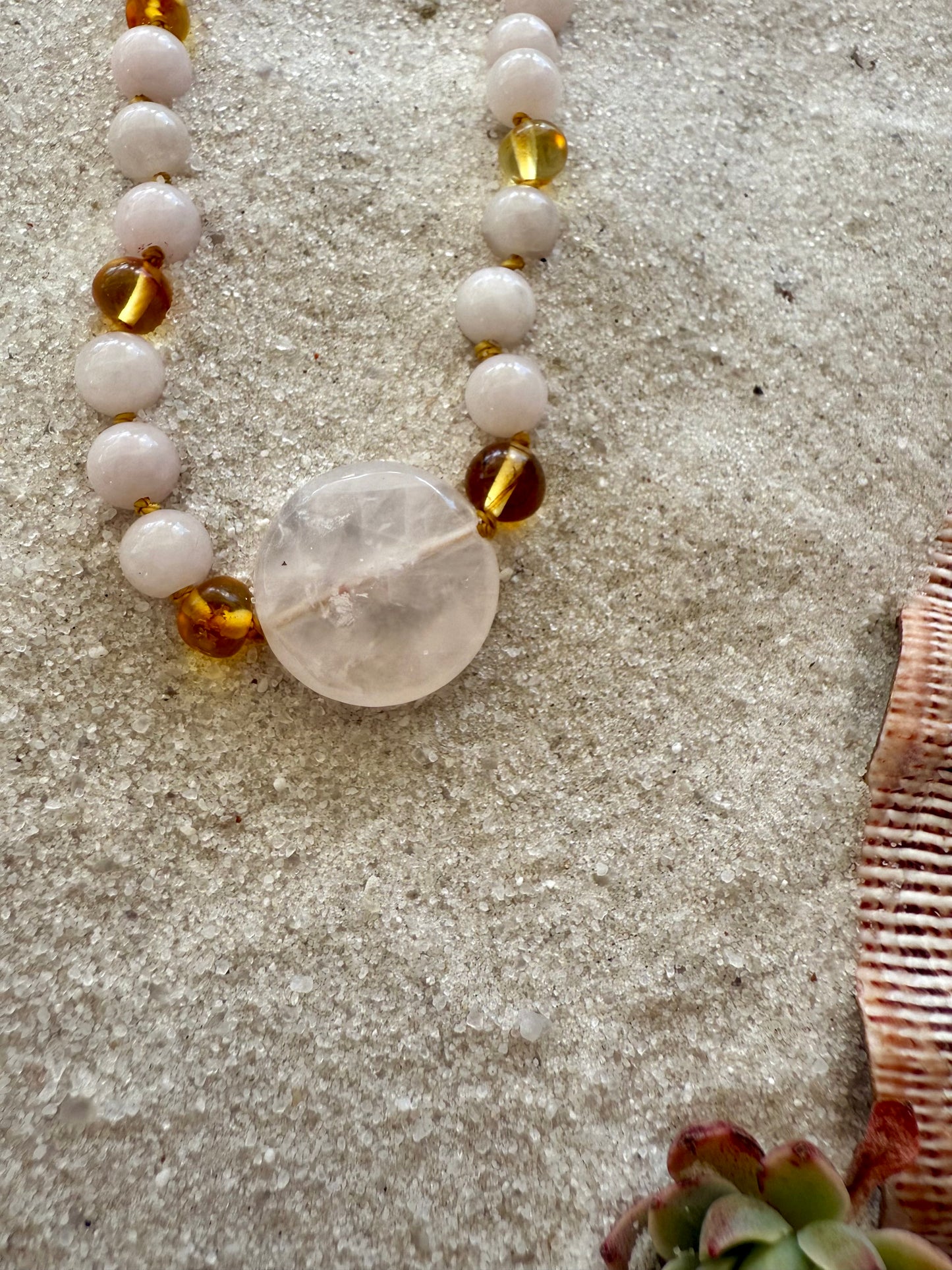 Coñac crudo Ámbar báltico + Jaspe turquesa || Conjunto de collar 