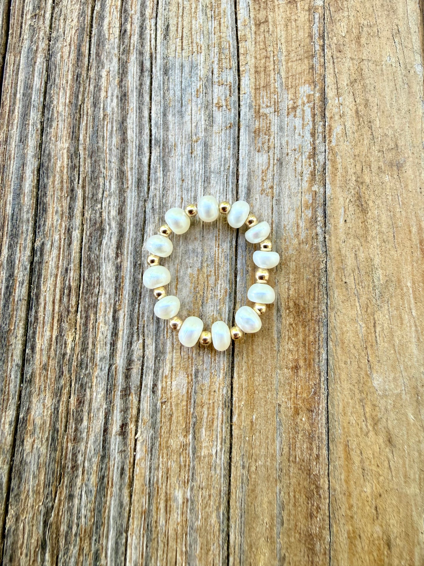 Natural Pearl + 14k Gold Filled Sun || Stretch Ring