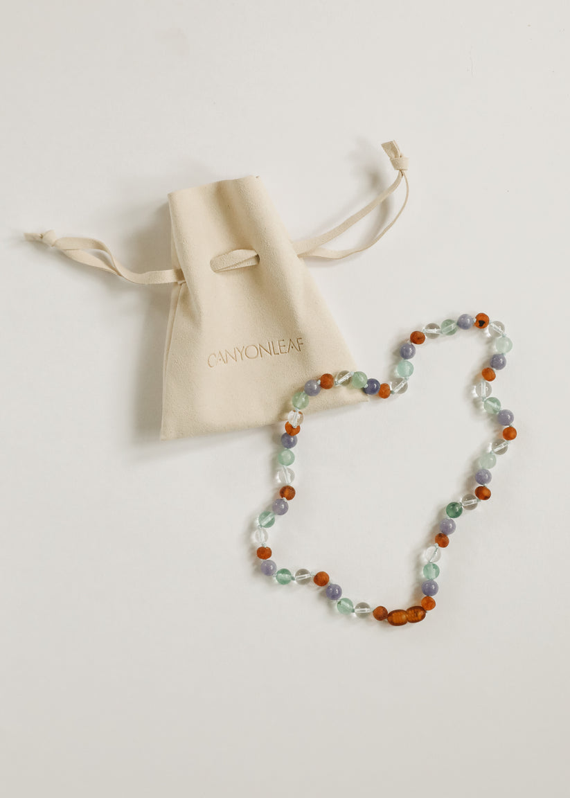 Cognac Baltic Sea Amber & Rose Quartz Necklace Set