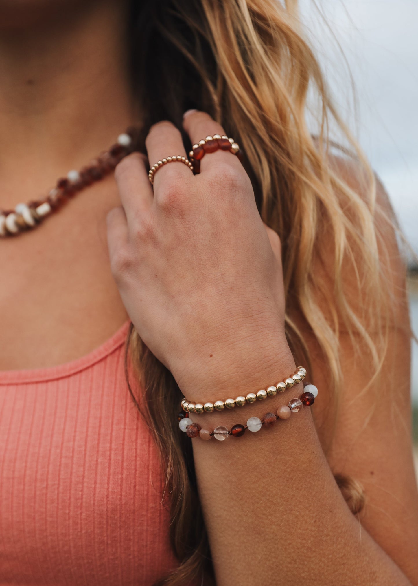 🎁 Baltic Sea Amber || Sunstone + Moonstone || Natural Gemstone Anklet or Bracelet (100% off)