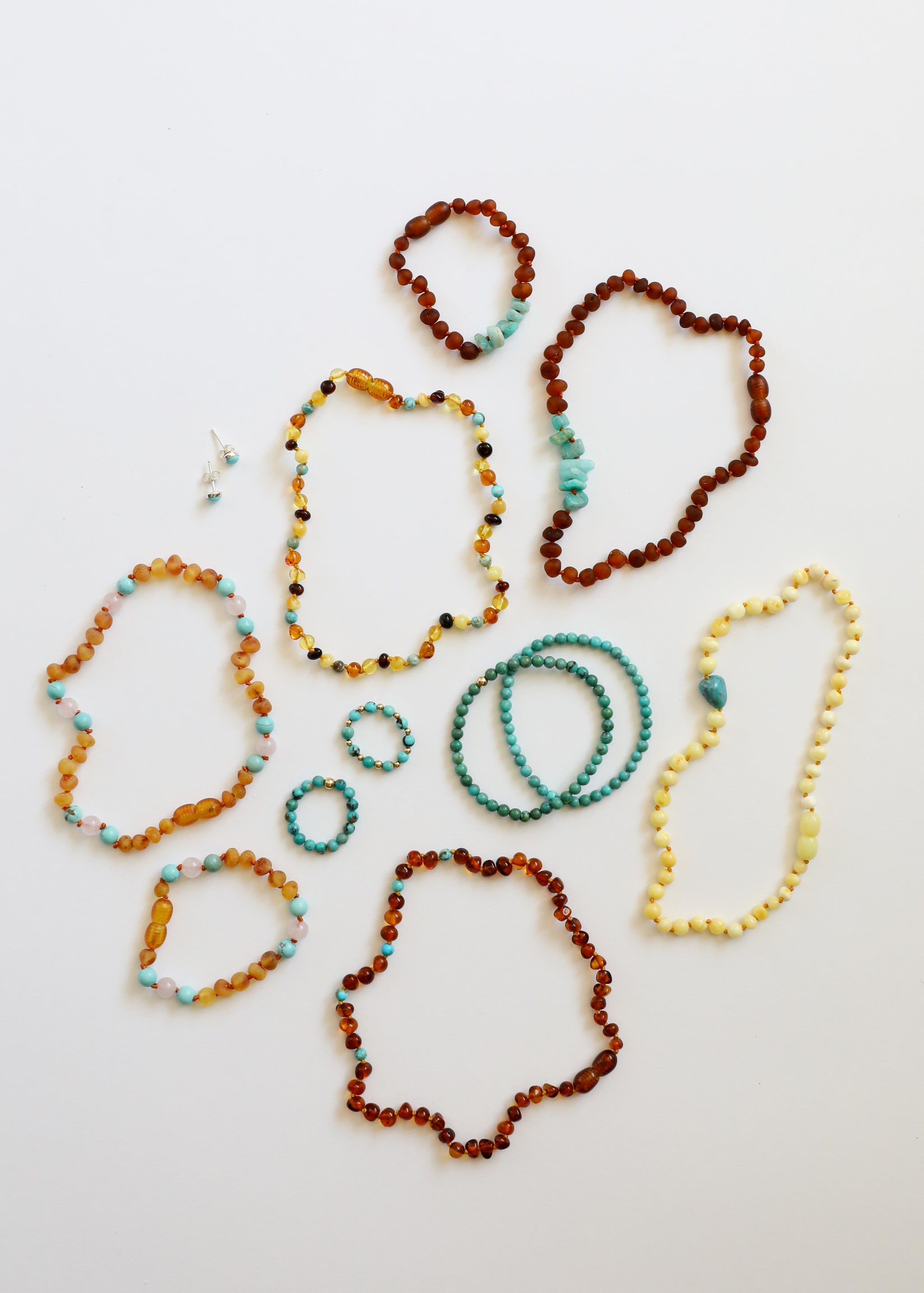 Cognac Baltic Sea Amber & Rose Quartz Necklace