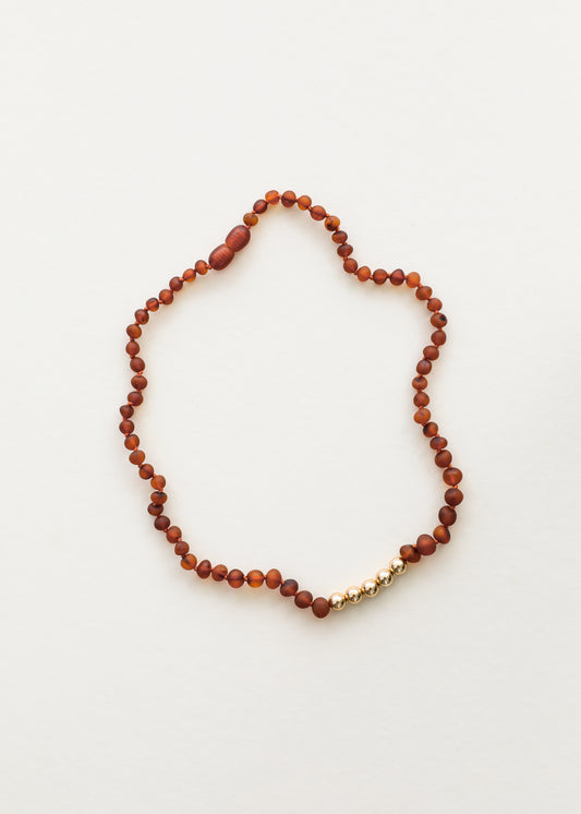 Ámbar báltico coñac pulido + oro || Collar 