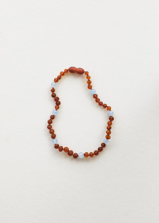 Roh-Cognac Baltischer Bernstein + Aquamarin || Halskette