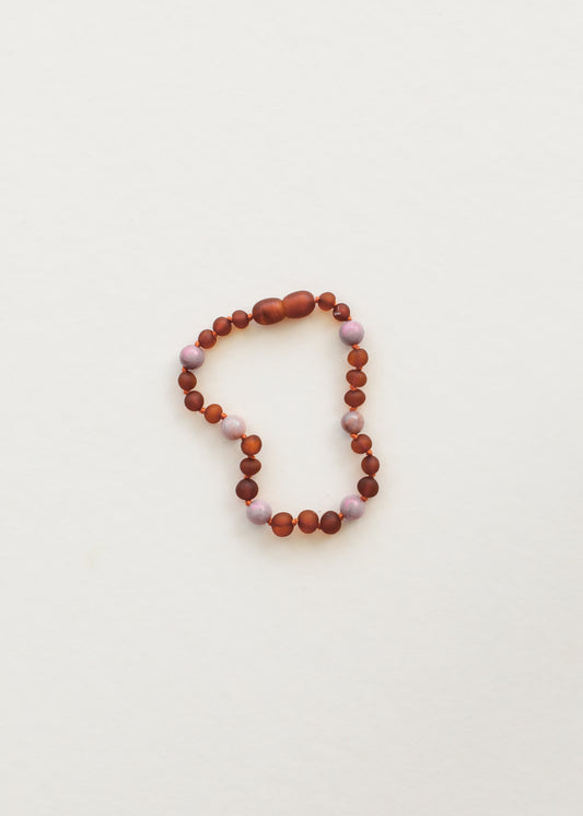 Raw Cognac Baltic Amber + Pink Rhodonite Halo || Anklet or Bracelet