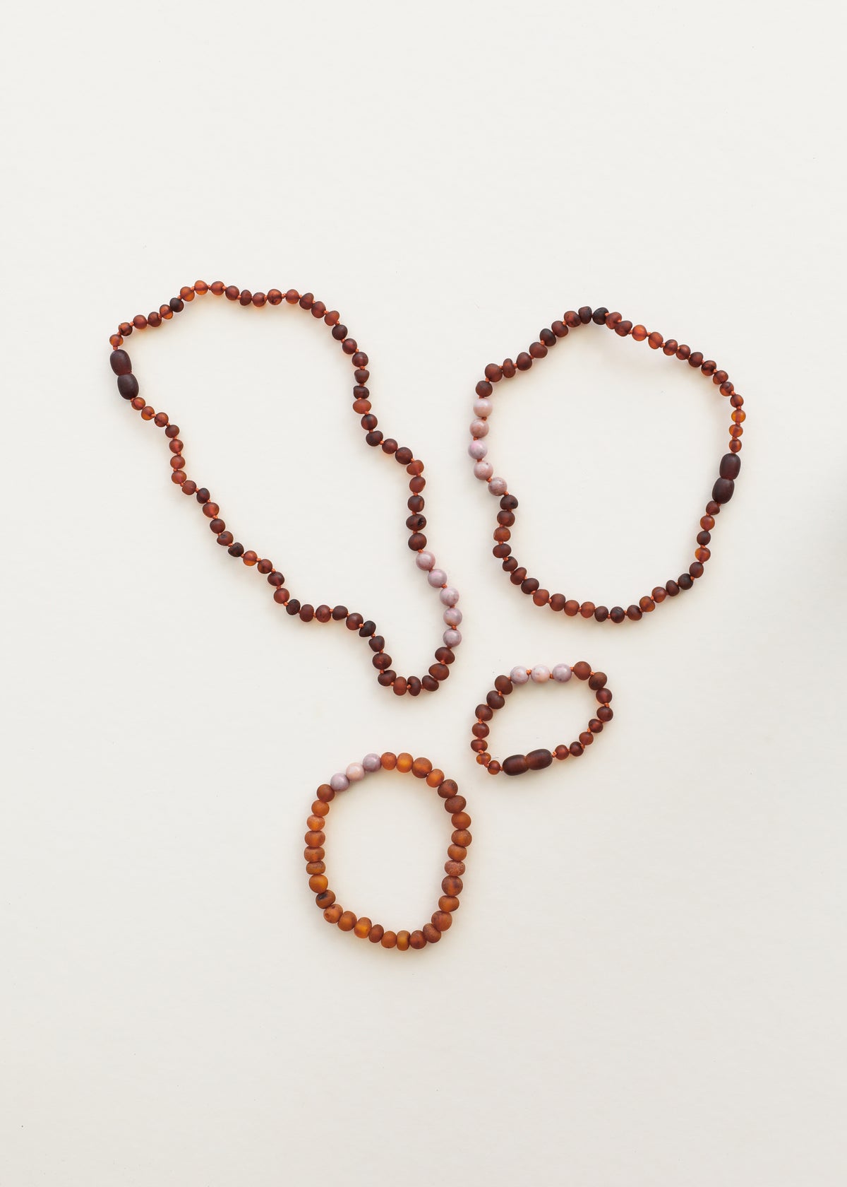 Raw Cognac Baltic Amber + Pink Rhodonite || Necklace