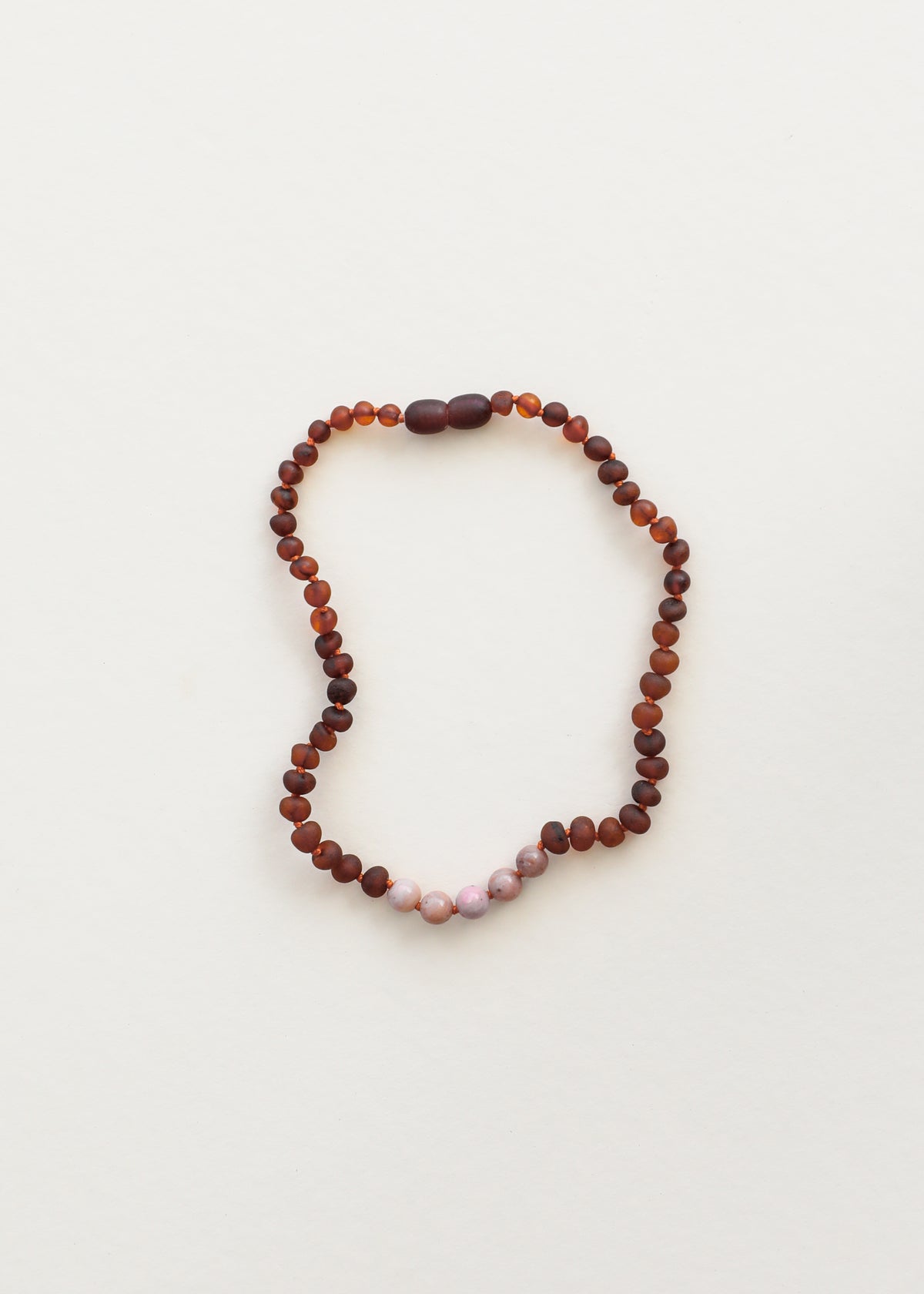 Raw Cognac Baltic Amber + Pink Rhodonite || Necklace