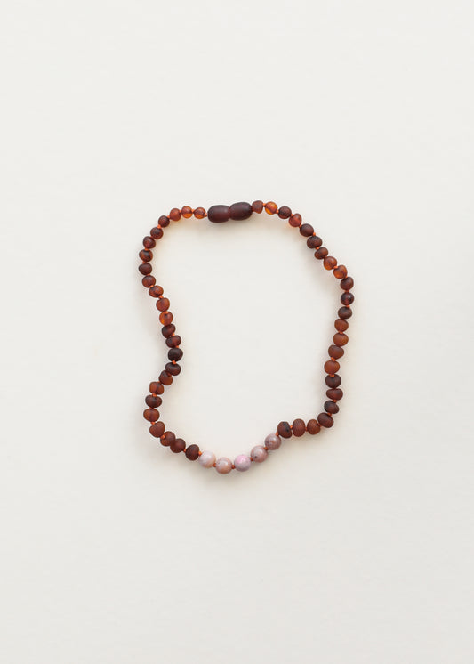 Raw Cognac Baltic Amber + Pink Rhodonite || Necklace