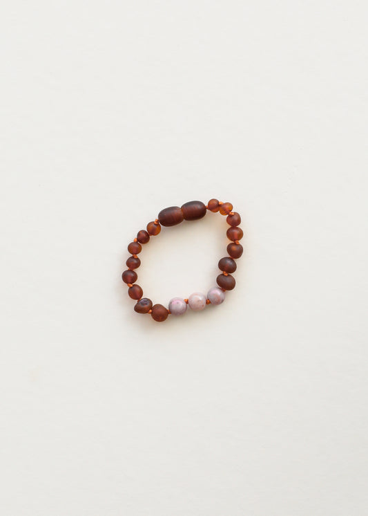 Raw Cognac Baltic Amber + Pink Rhodonite || Anklet or Bracelet
