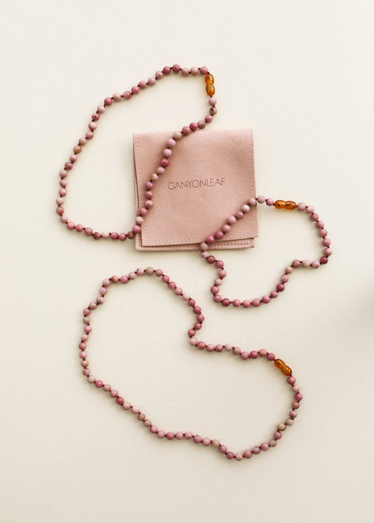 Pure Gemstone + Pink Rhodonite || Beaded Necklace