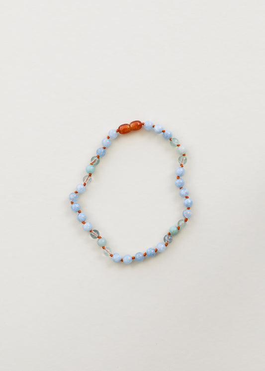 Miel cruda Ámbar báltico + Amazonita || Collar de halo 