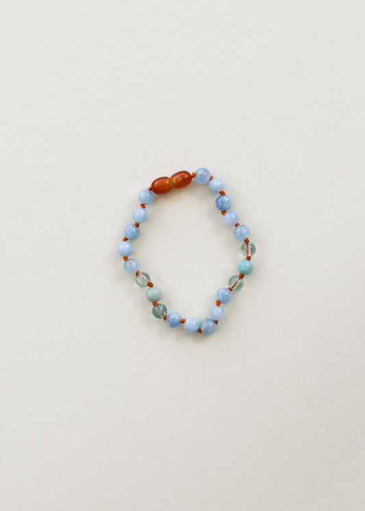 Rohes Licht Ostsee-Bernstein + Amazonit + Rosenquarz || Edelstein-Fußkette oder -Armband