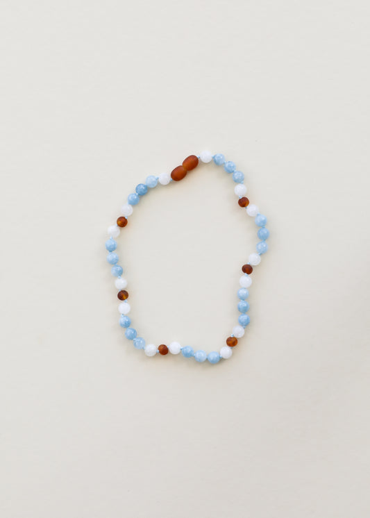 Aquamarine + Moonstone Daisy || Gemstone Necklace