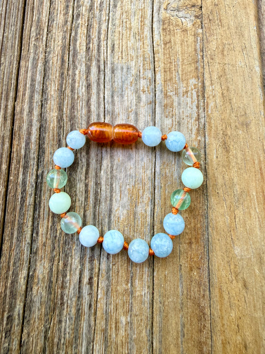 Miel cruda Ámbar báltico + Amazonita || Tobillera o pulsera 