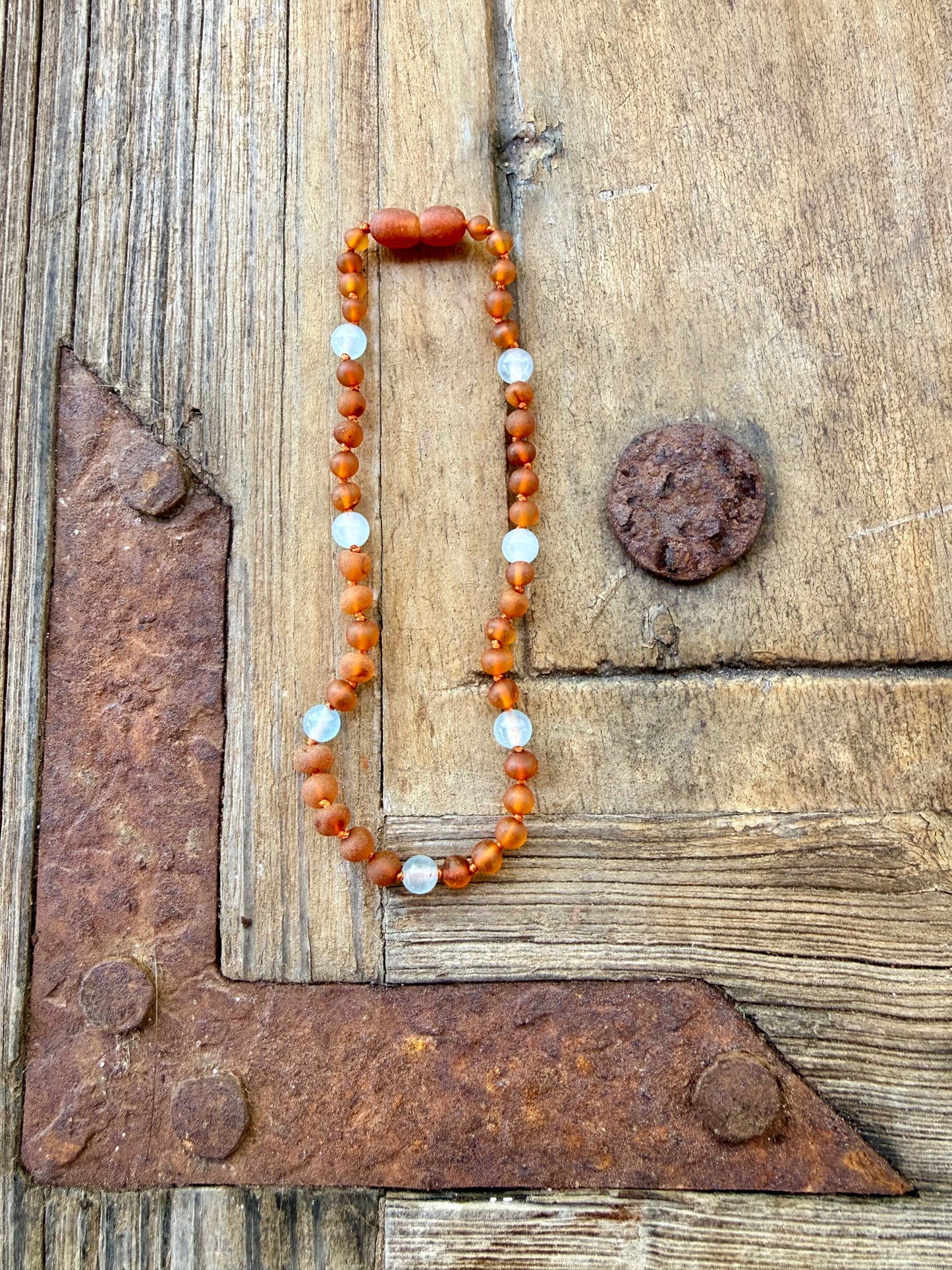 Coñac crudo Ámbar báltico + Aguamarina || Collar 