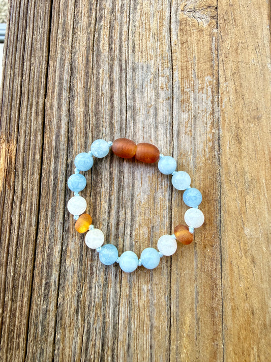Aquamarine + Moonstone Daisy || Gemstone Anklet or Bracelet