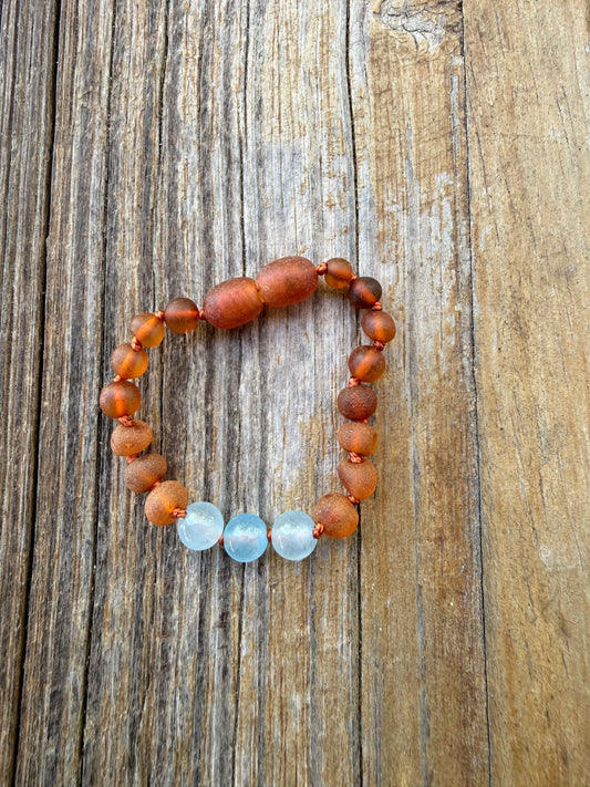 Coñac crudo Ámbar báltico + Aguamarina || Tobillera o pulsera 