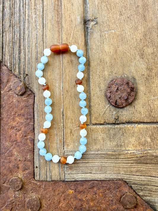 Aquamarine + Moonstone Daisy || Gemstone Necklace