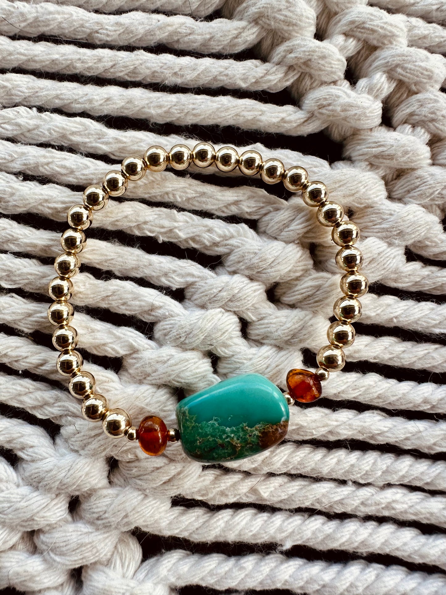 Natural Turquoise + Amber Gold || Adult Bracelet