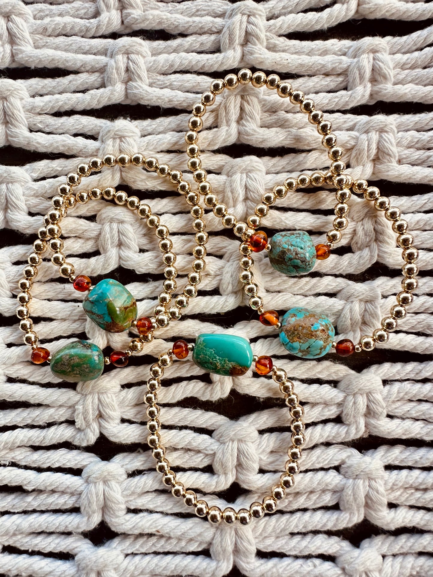 Natural Turquoise + Amber Gold || Adult Bracelet