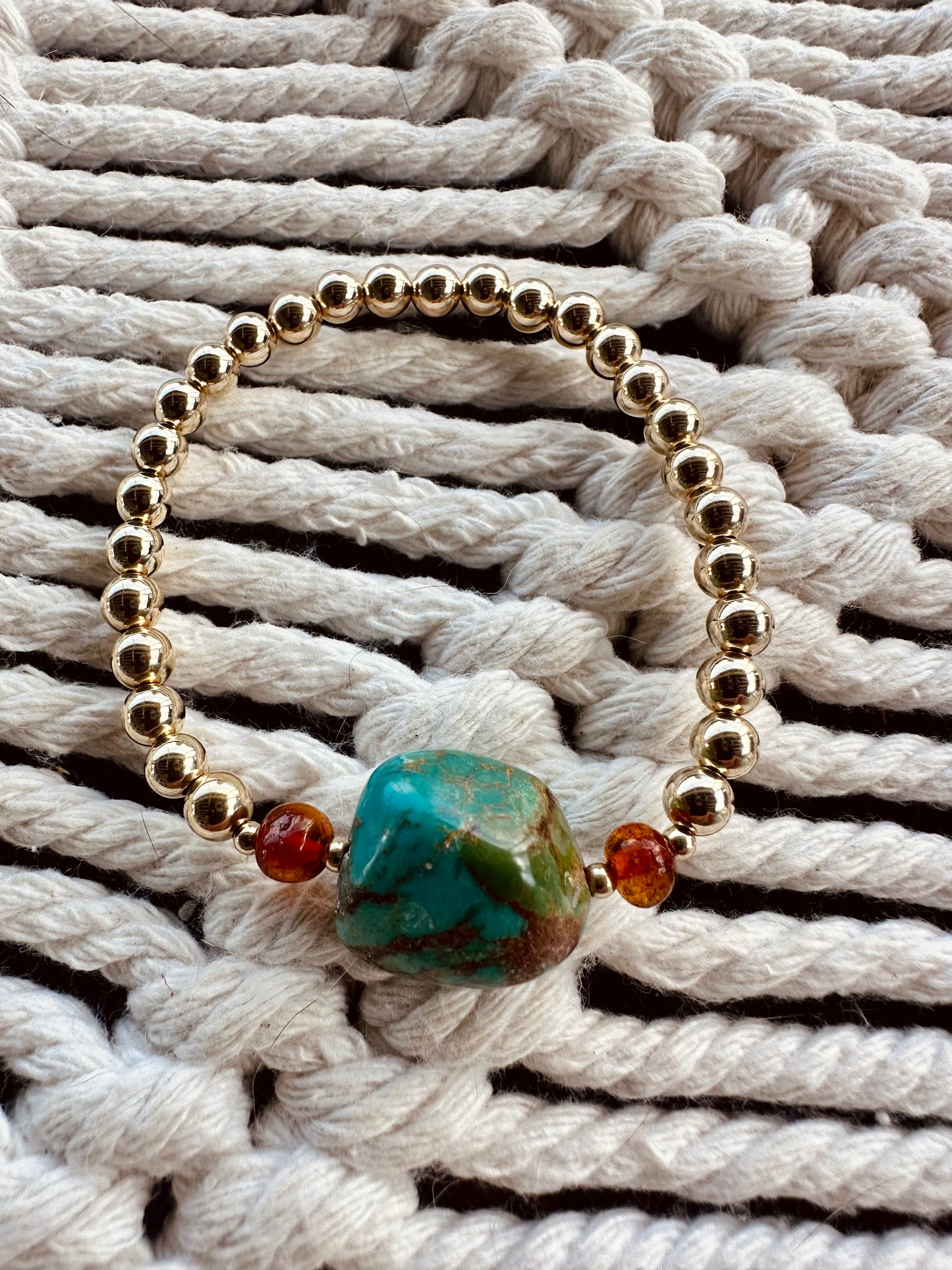 Natural Turquoise + Amber Gold || Adult Bracelet