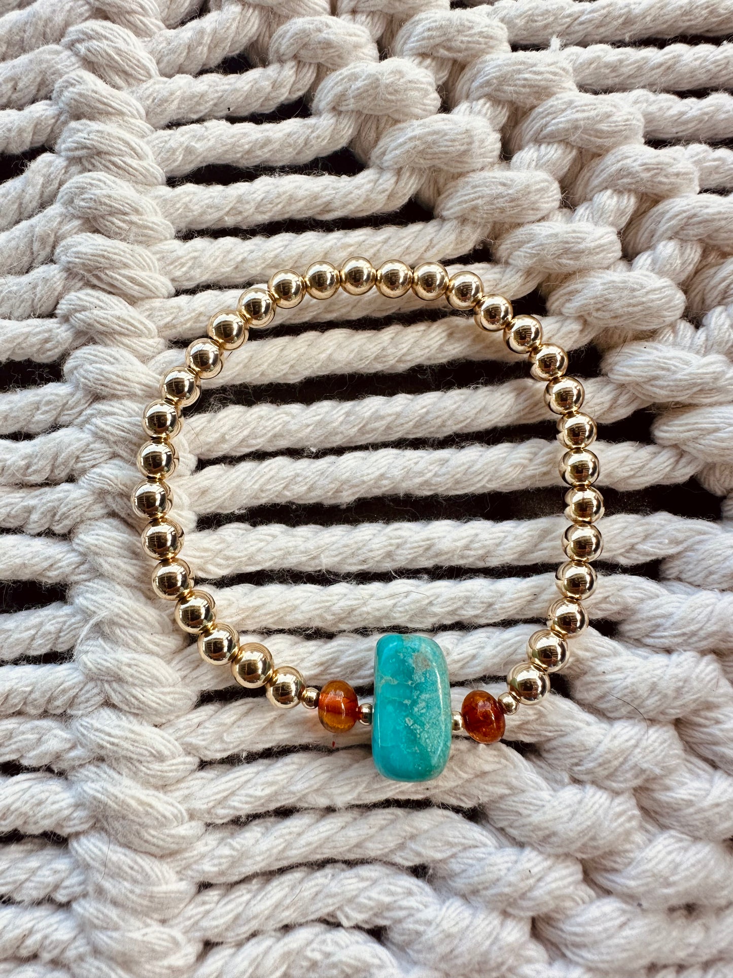 Natural Turquoise + Amber Gold || Adult Bracelet