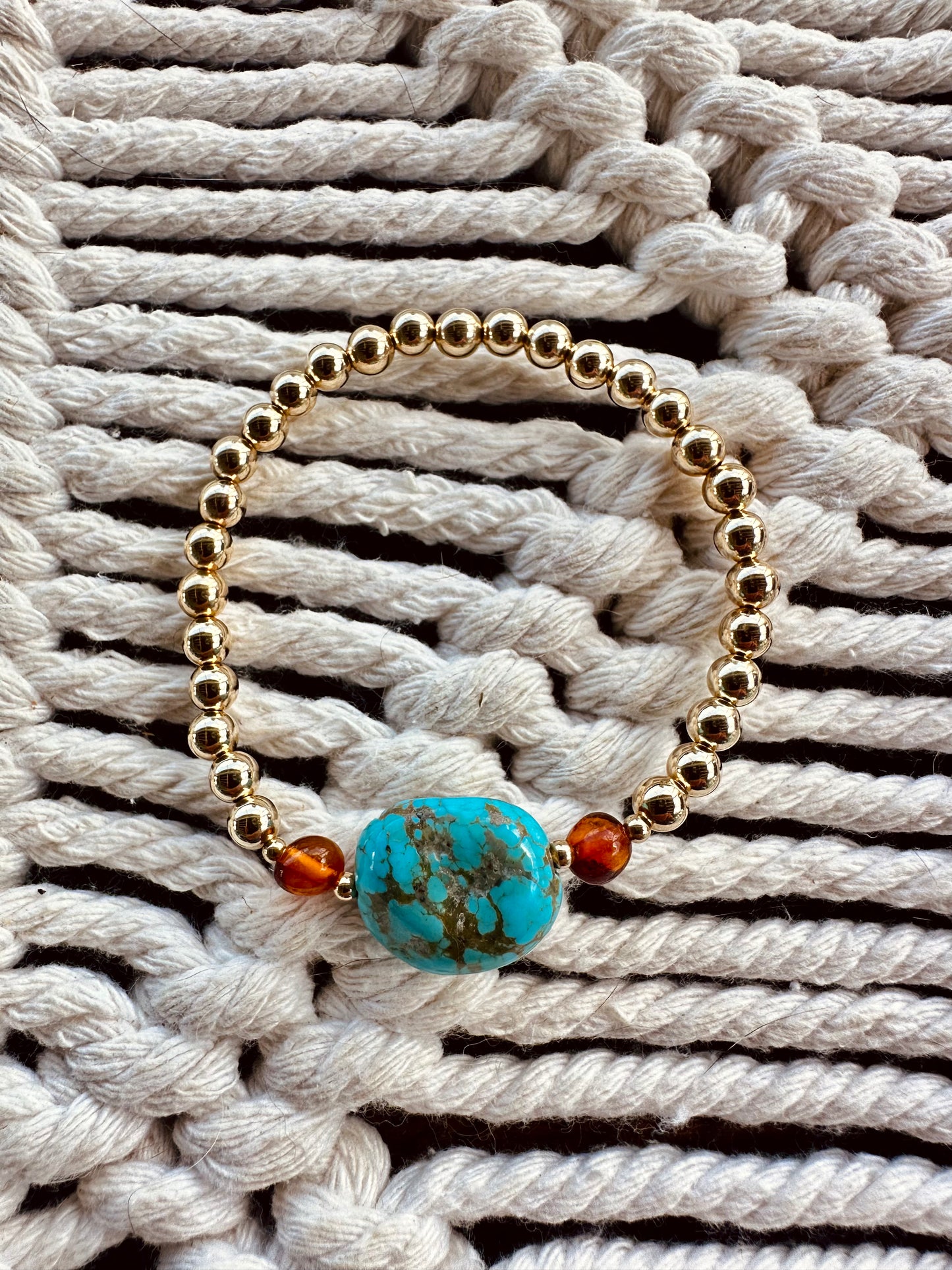 Natural Turquoise + Amber Gold || Adult Bracelet