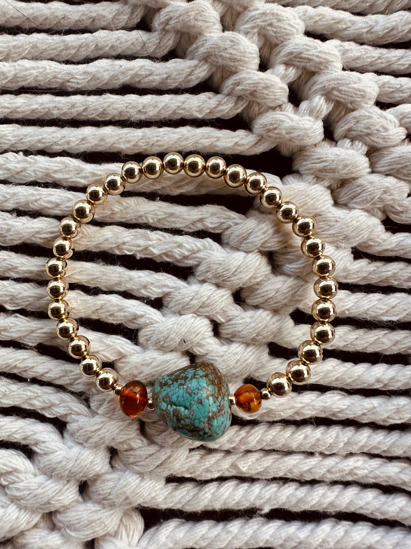 Natural Turquoise + Amber Gold || Adult Bracelet