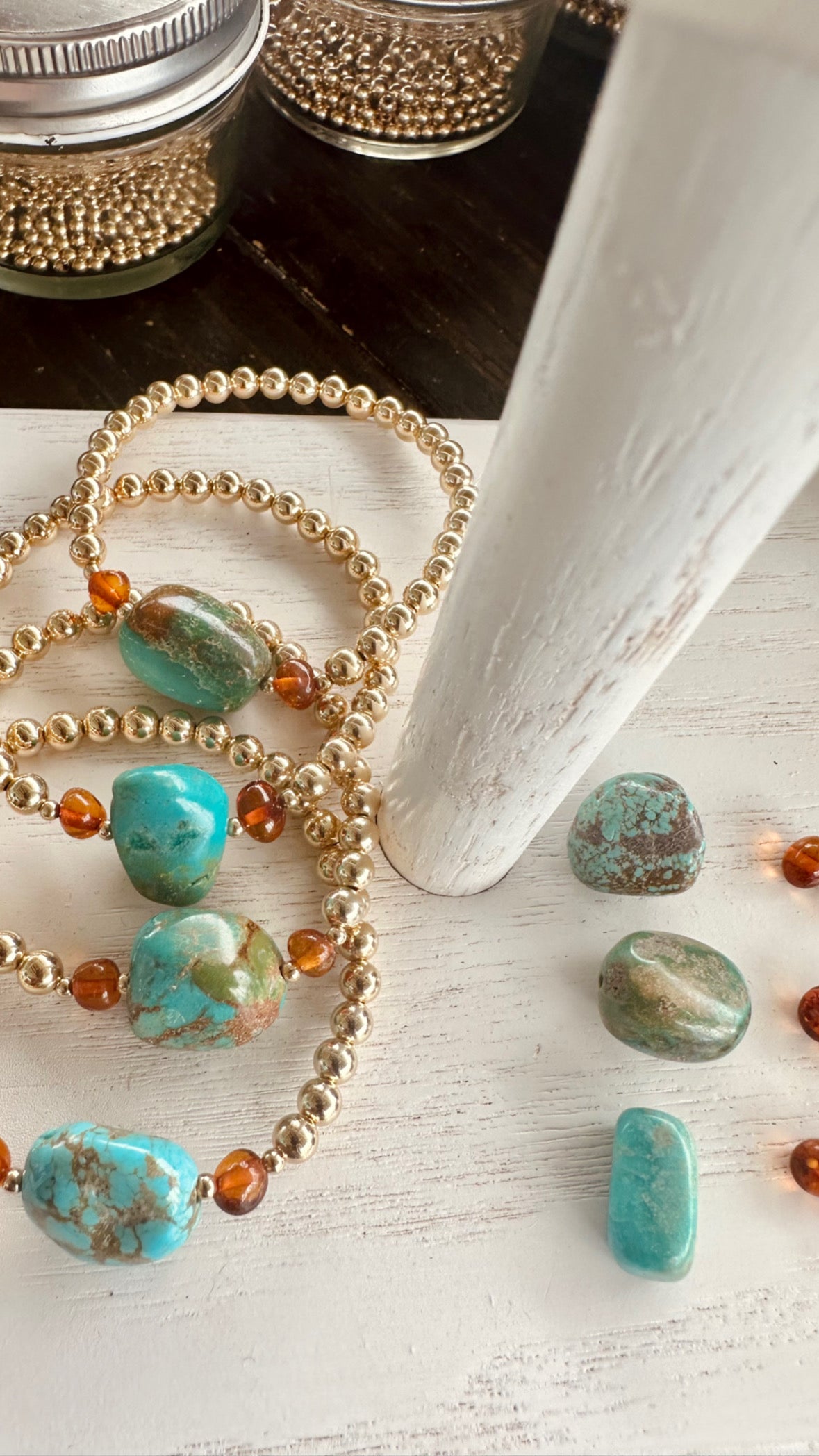 Natural Turquoise + Amber Gold || Adult Bracelet