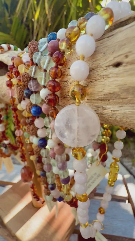 Rose Quartz + Honey Baltic Sea Amber || Rose Quartz Stone Necklace