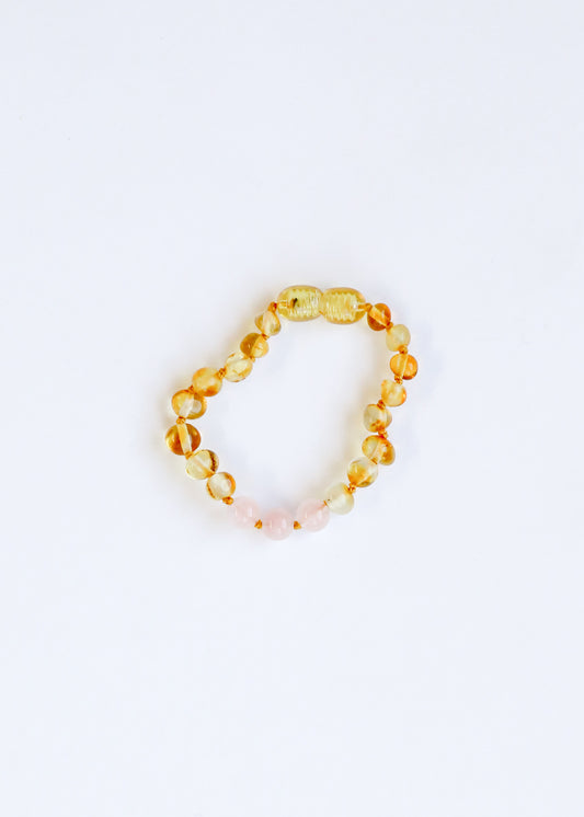 Polished Honey Baltic Amber + Rose Quartz || Anklet or Bracelet