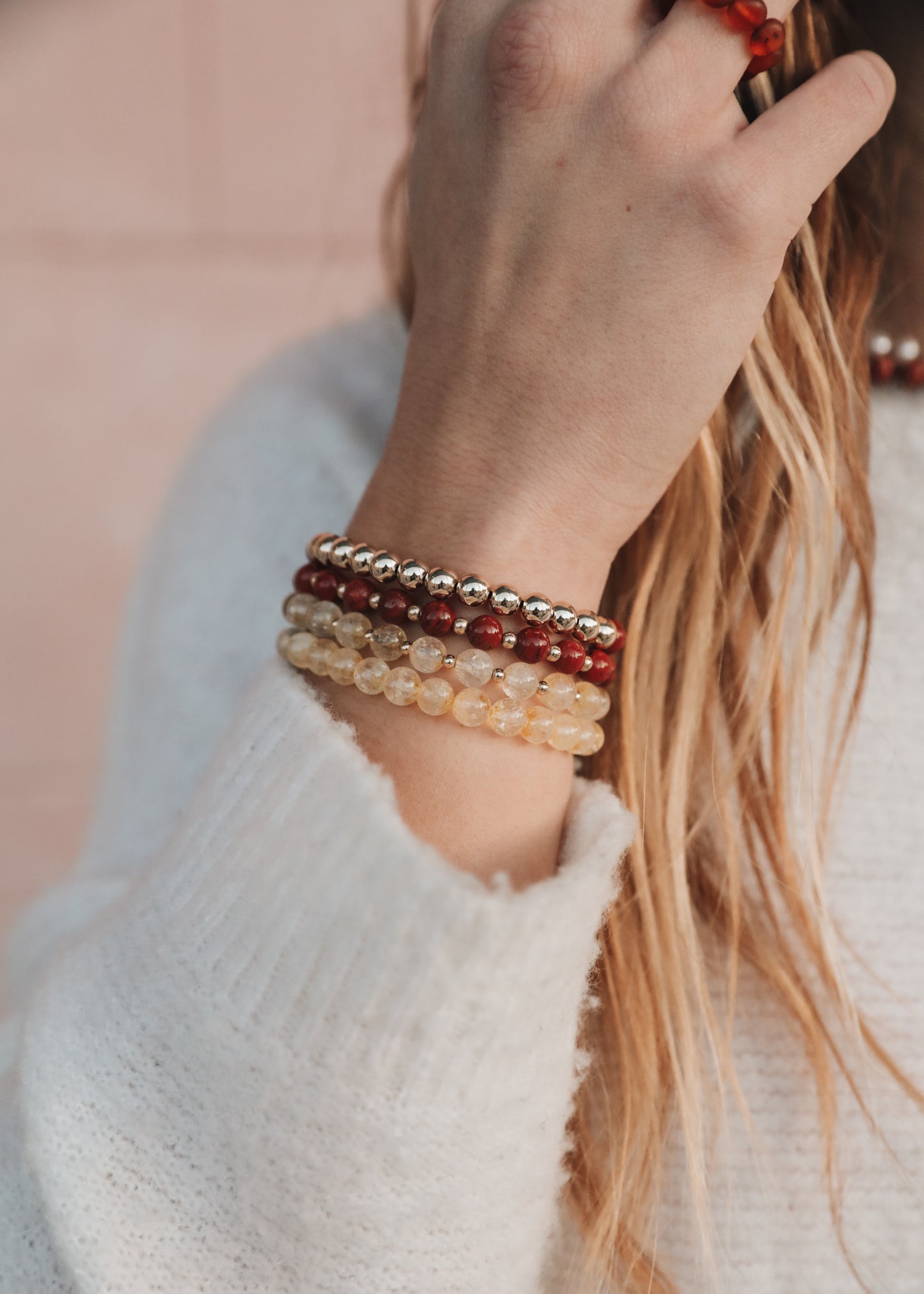 Red Jasper : Gold Sun + Moon || Adult Bracelets