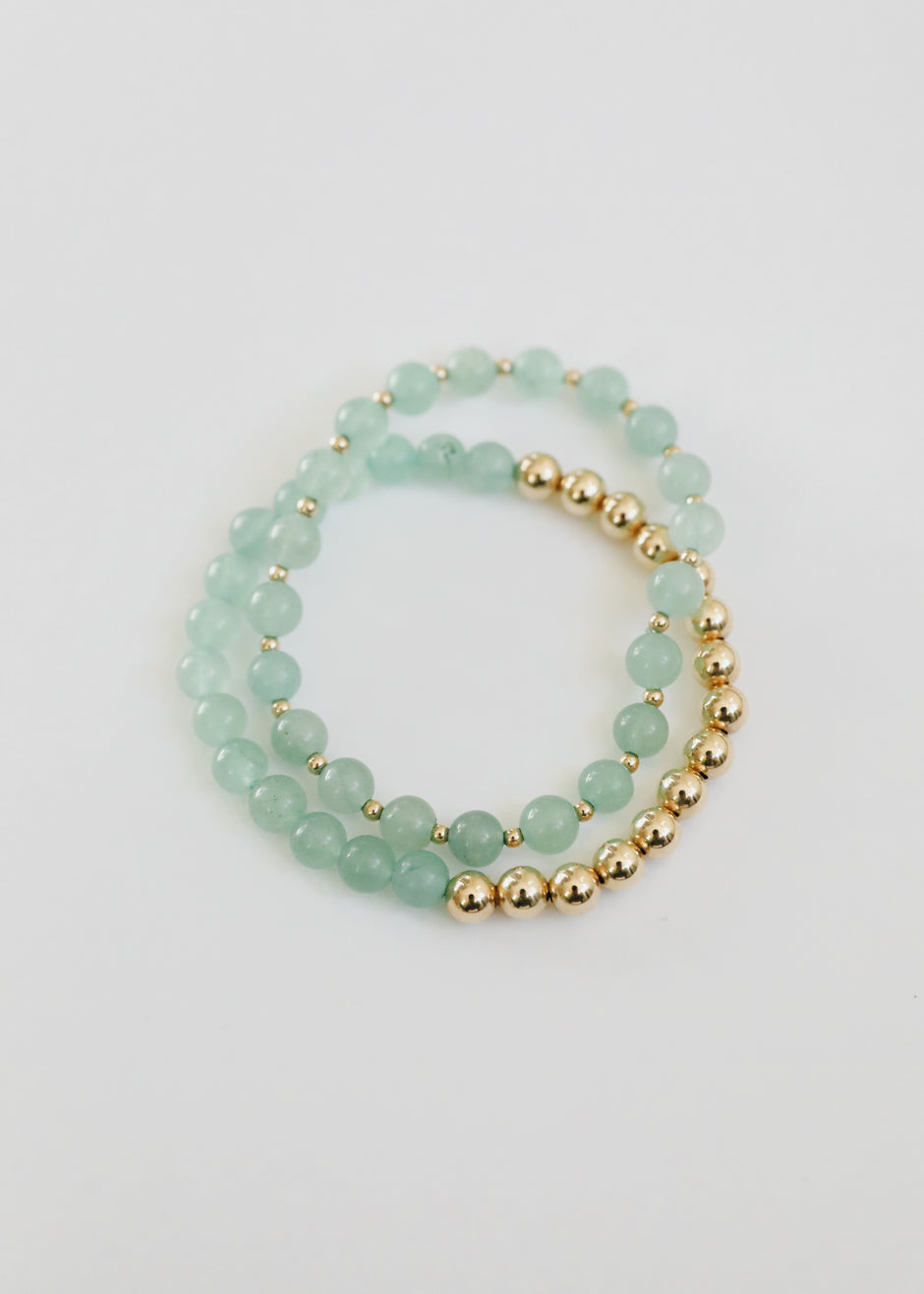 Aventurine Gemstone & 14K Gold Filled Beaded Stretch Bracelet