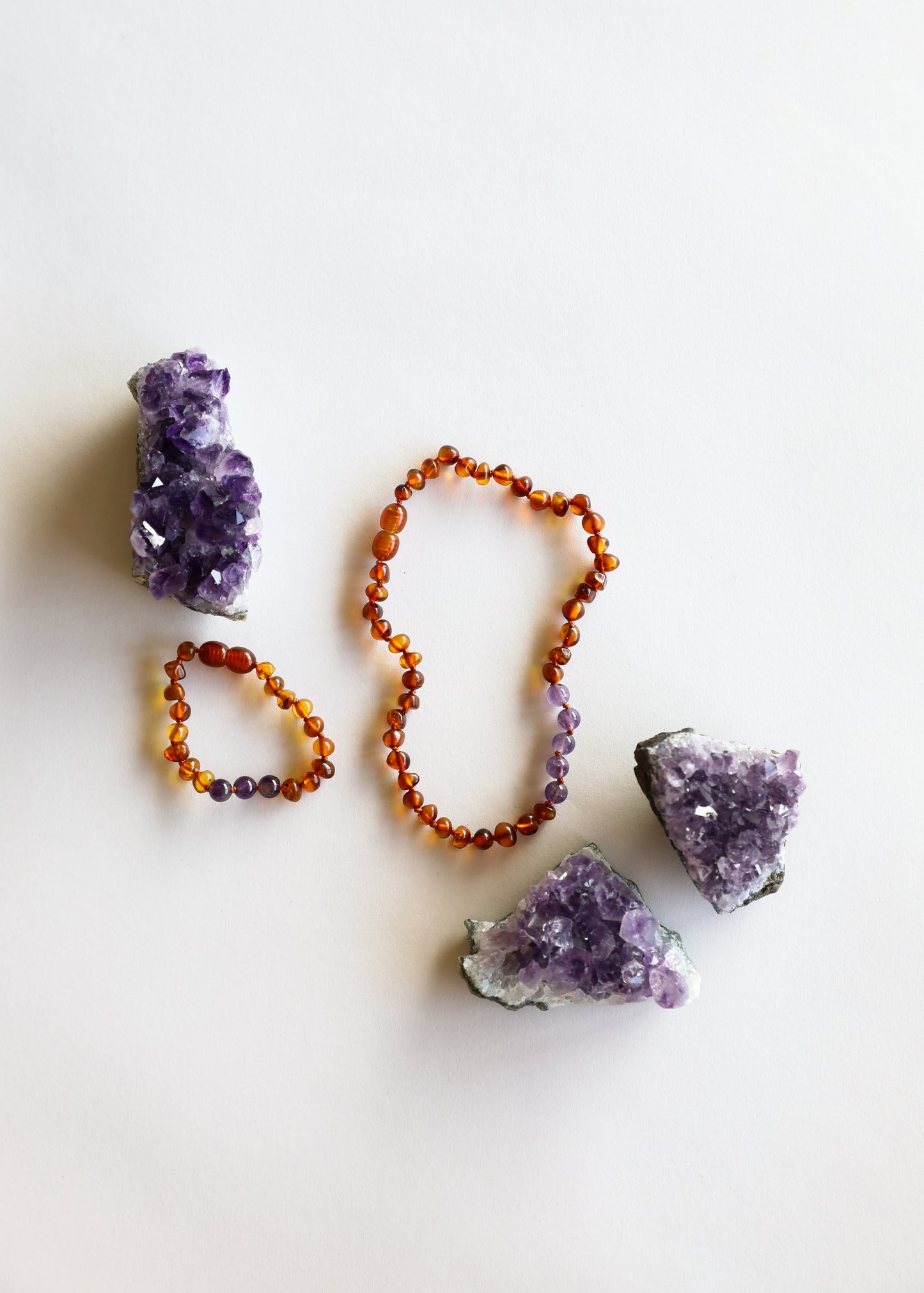 Polished Cognac Baltic Amber + Amethyst || Necklace