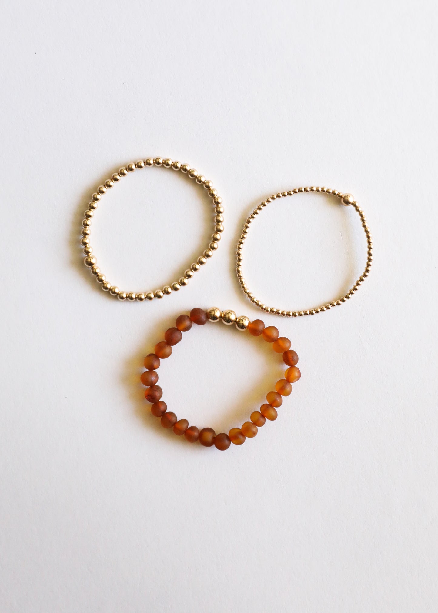 Raw Cognac Baltic Amber + Gold || Adult Bracelet Stack ||