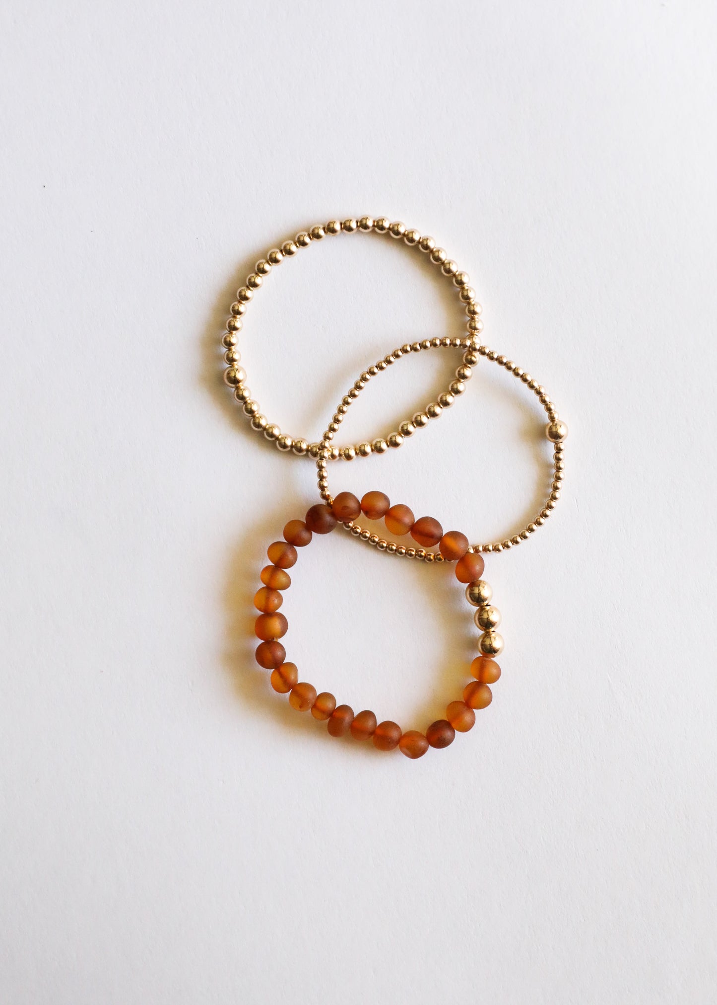 Raw Cognac Baltic Amber + Gold || Adult Bracelet Stack ||