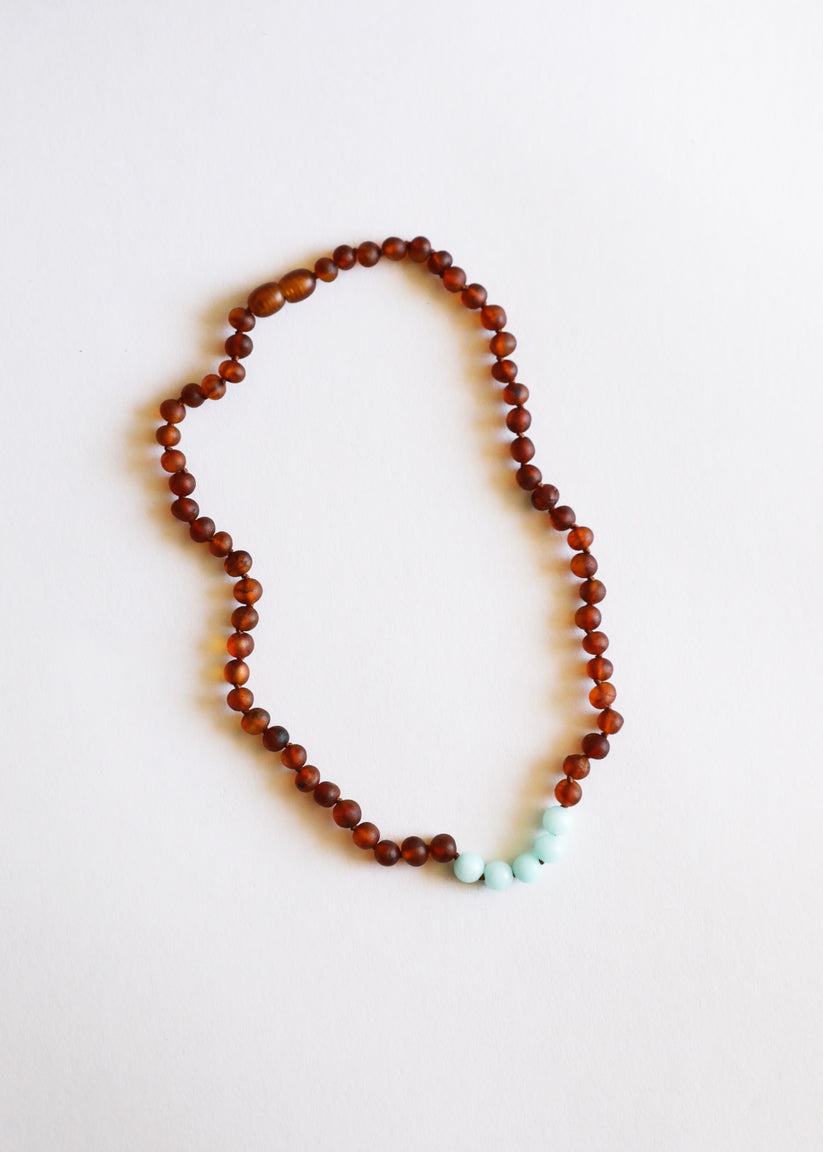 Raw Cognac Baltic Amber & Amazonite Kids Jewelry Set