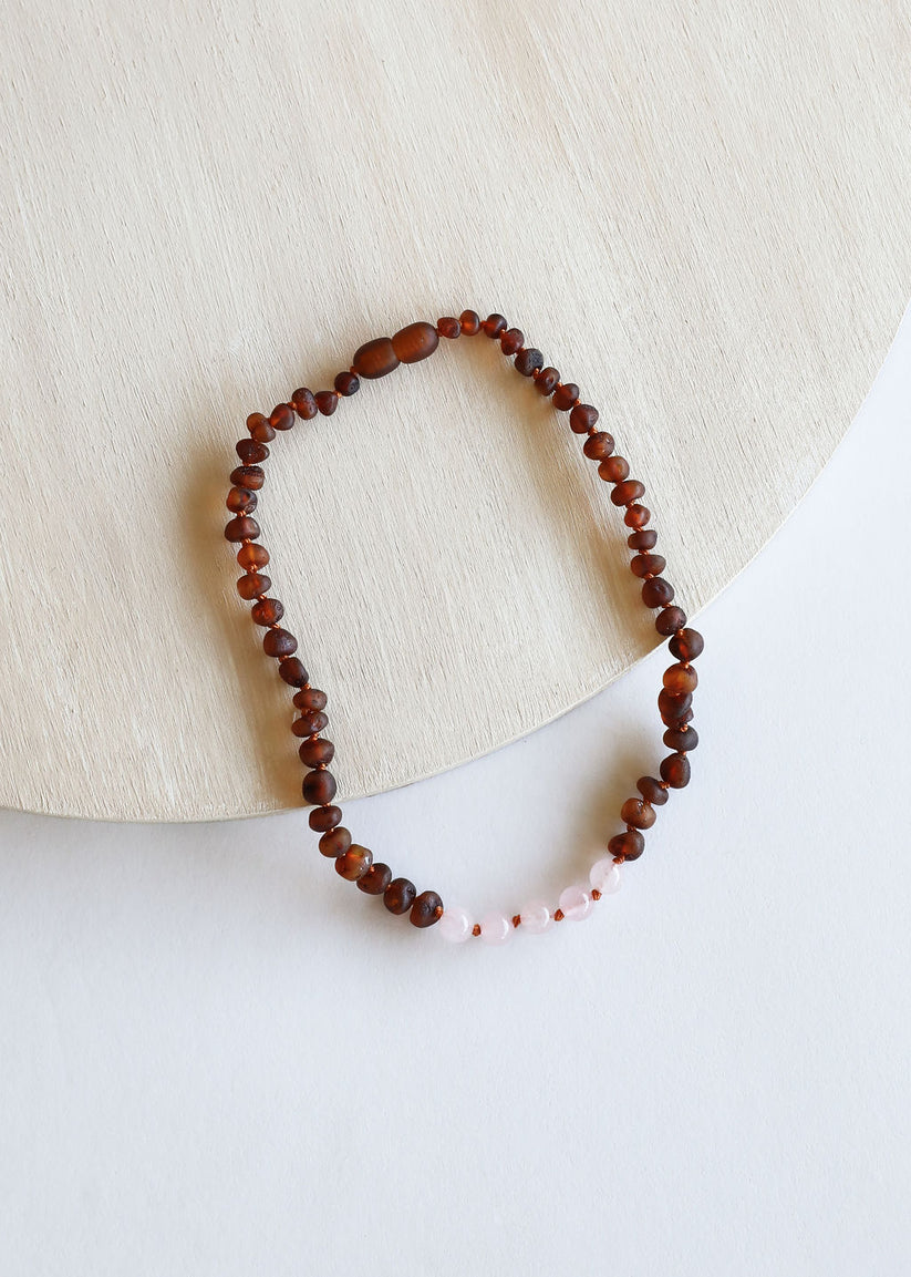 Raw Cognac Baltic Amber and Aquamarine Necklace