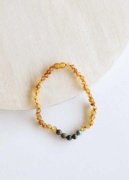 Raw Honey Baltic Amber + Turquoise Jasper || Necklace