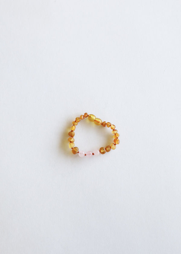 Raw Honey Baltic Amber & Rose Quartz Necklace main image 1