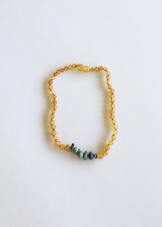 Raw Honey Baltic Amber + Raw Turquoise Jasper || Necklace