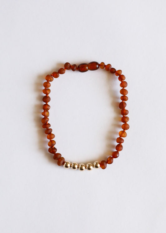 Raw Cognac Baltic Amber + Gold || Adult Anklet
