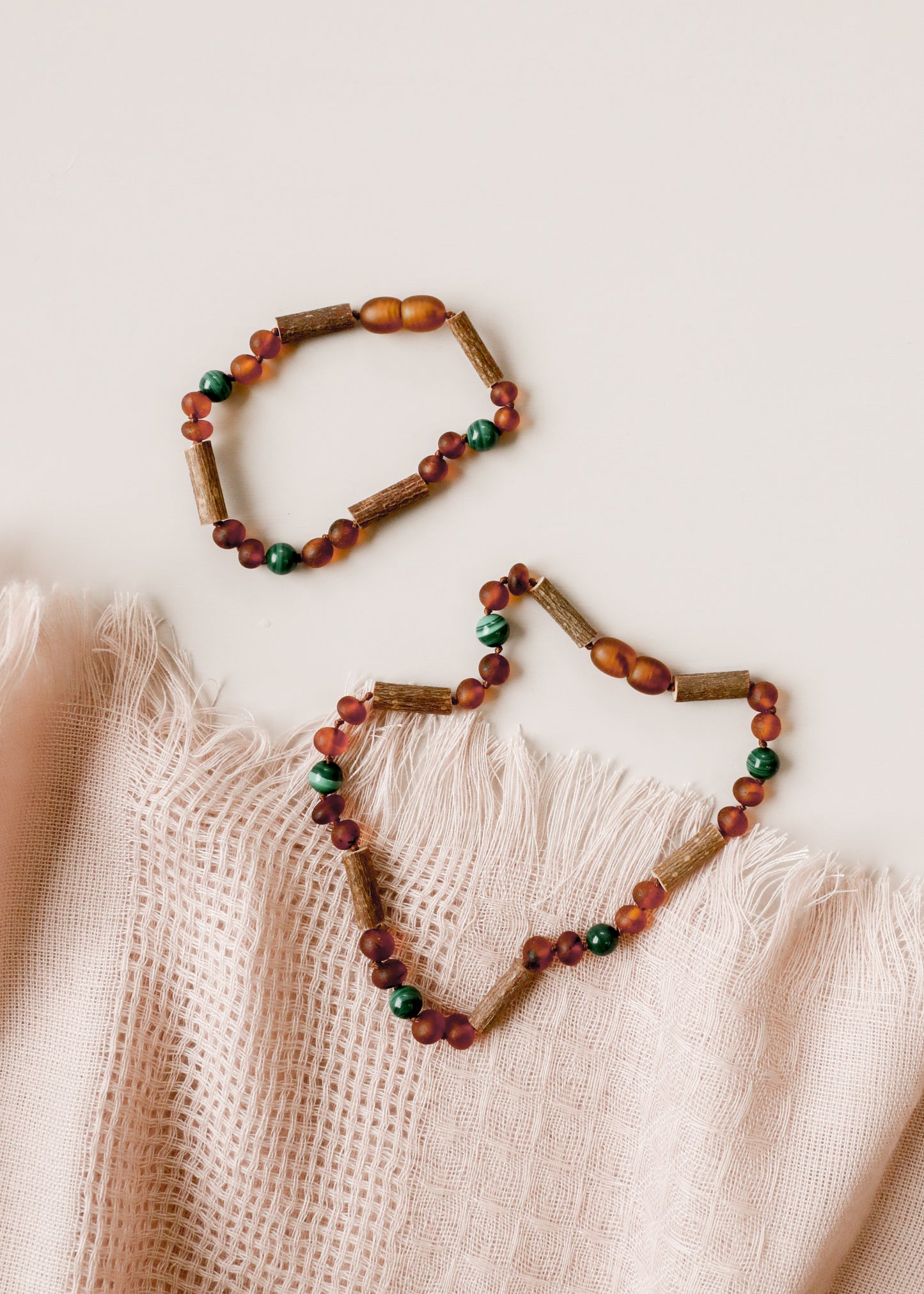 Hazelwood || Raw Amber + Malachite || Anklet or Bracelet